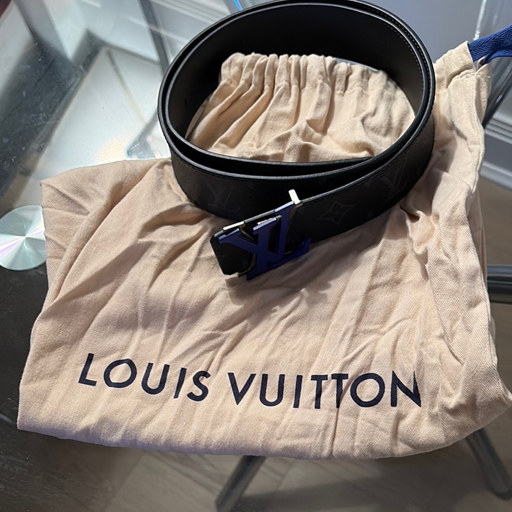 Louis Vuitton Black Belt with Blue Buckle
